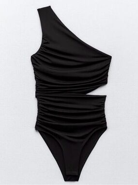 Zara Black One-Shoulder Cutout Bodysuit